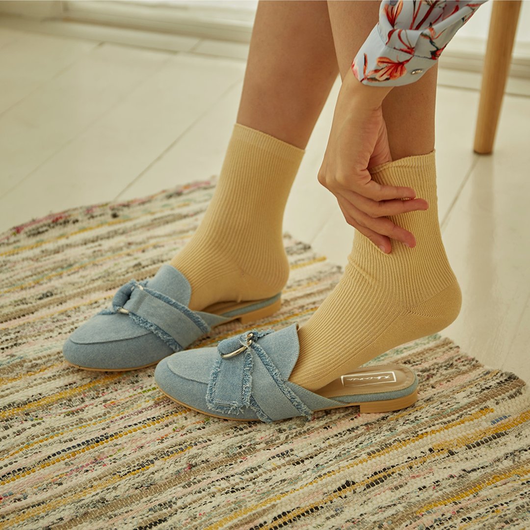 Morning Mules - Blue Denim - 女款休闲鞋 - 真皮 
