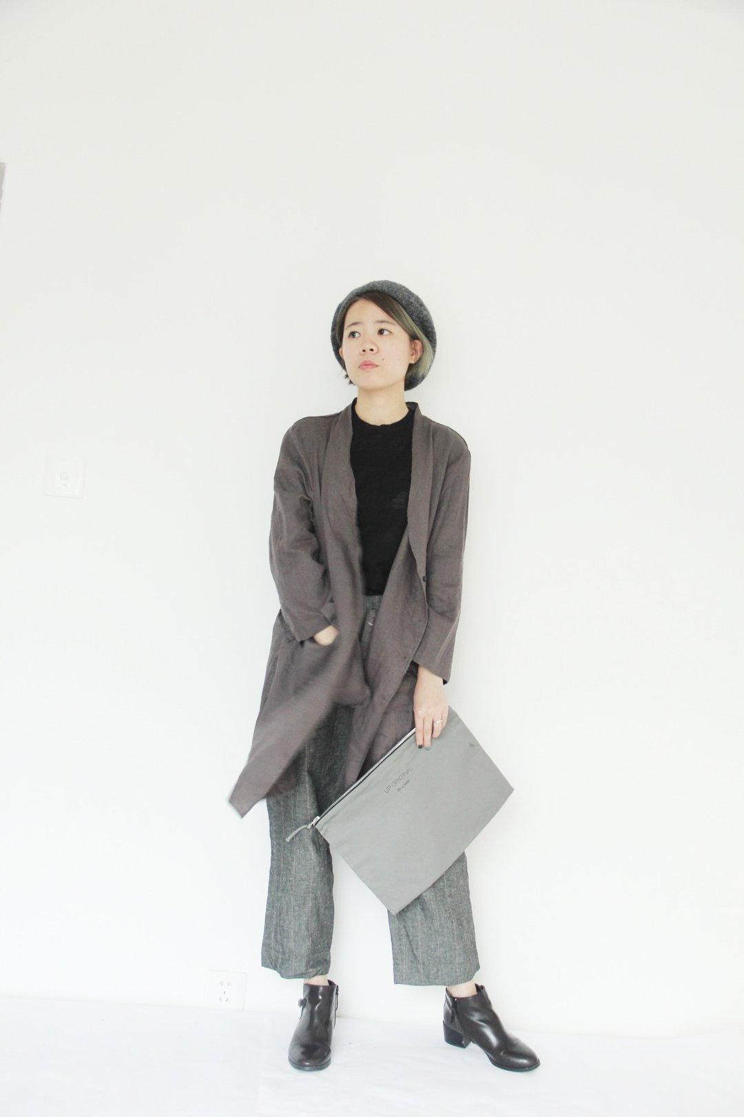 grey classic hand bag 经典手拿包-灰色 - 手拿包 - 棉 灰色