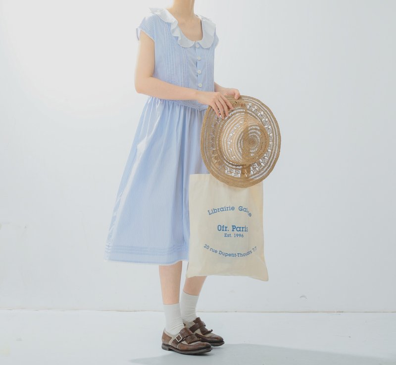 【清新自然】法式复古/花瓣领棉质连衣裙 - 洋装/连衣裙 - 棉．麻 蓝色