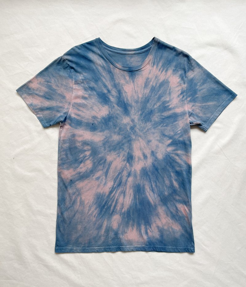 Made in Japan Indigo dyed Aizome organic cotton JAPANBLUE aizome shibori Shibori mud dye pink Sunrise - 女装 T 恤 - 棉 蓝色