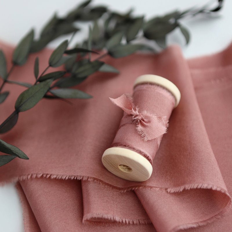 Desert Rose Silk Ribbon / Hand Dyed Silk ribbon on Wooden Spool - 包装材料 - 丝．绢 红色