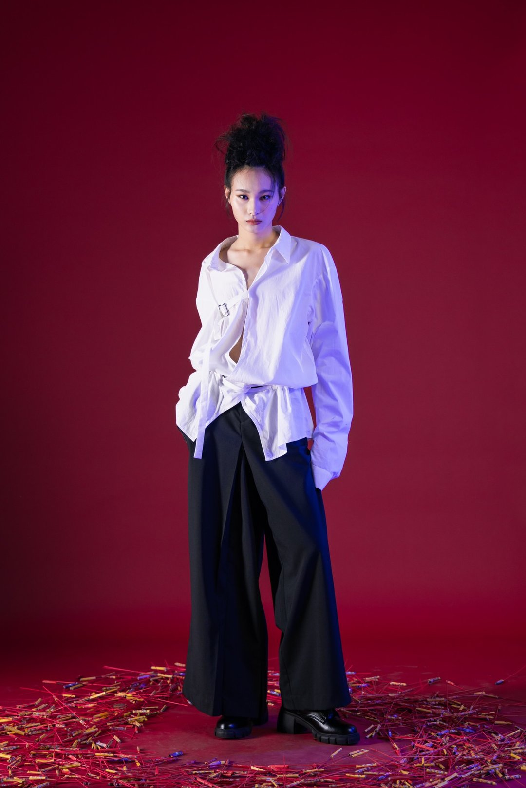 抽皱扭转结构衬衫 - 女装衬衫 - 棉 白色