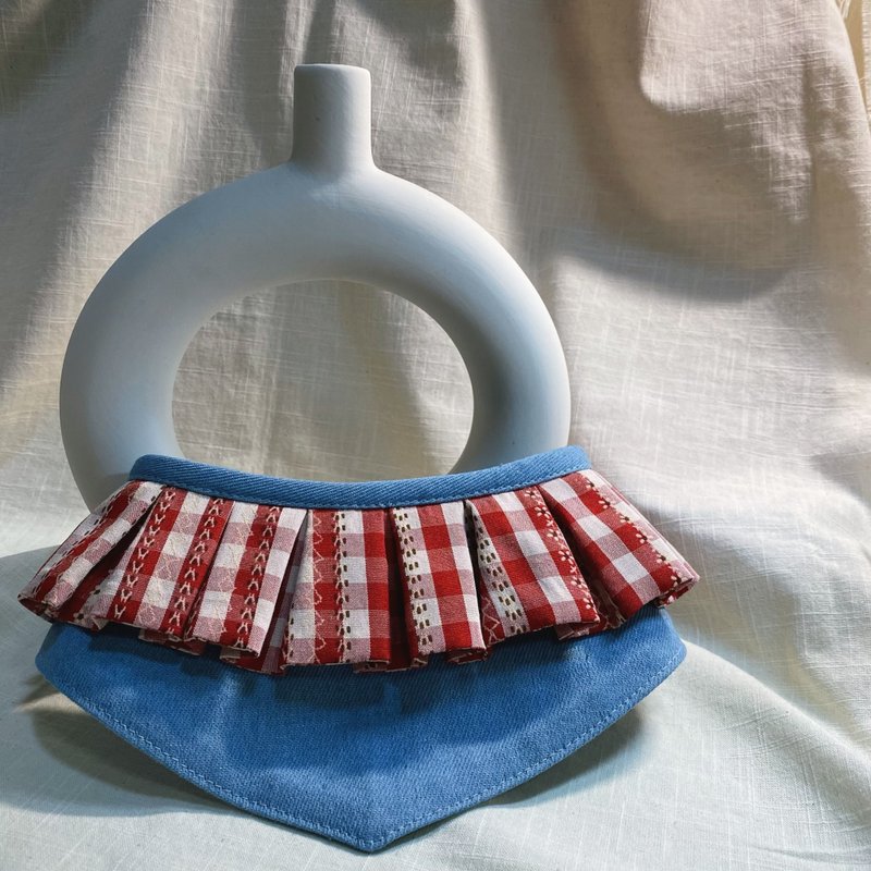 发裁手作。Facai Handmade 宠物领巾 毛孩玛格领_红格子牛仔 - 衣/帽 - 棉．麻 红色