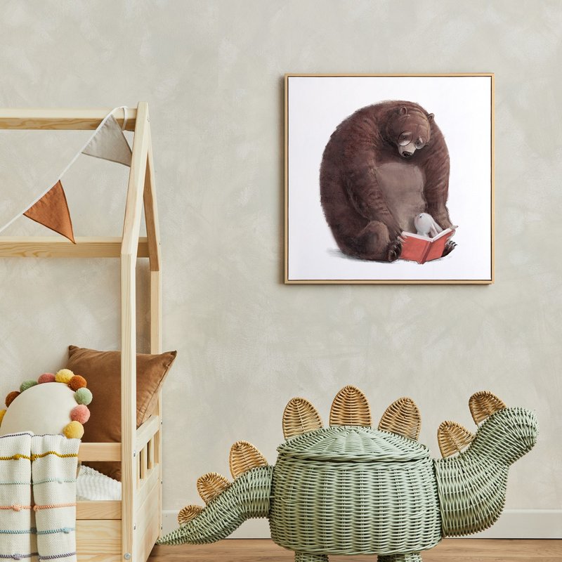 睡前说故事-可爱小熊与兔子挂画/童话故事/布置/儿童房摆设/插画 - 海报/装饰画/版画 - 棉．麻 橘色