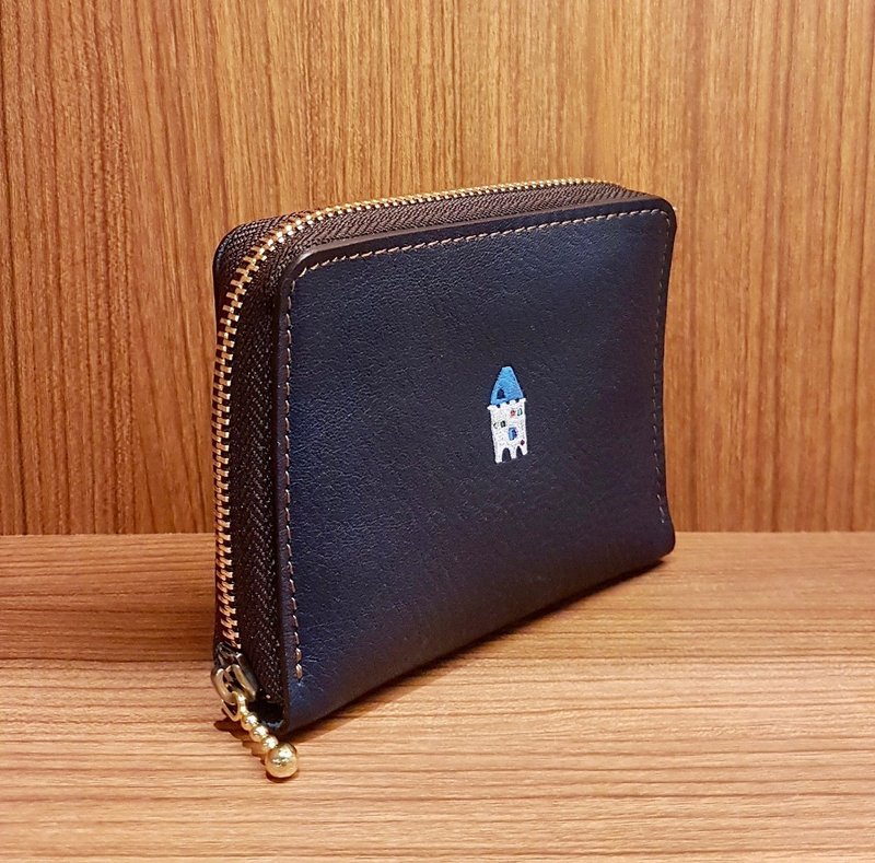 ㄇ字短夹【手绘款 】蓝色 - 皮夹/钱包 - 真皮 白色