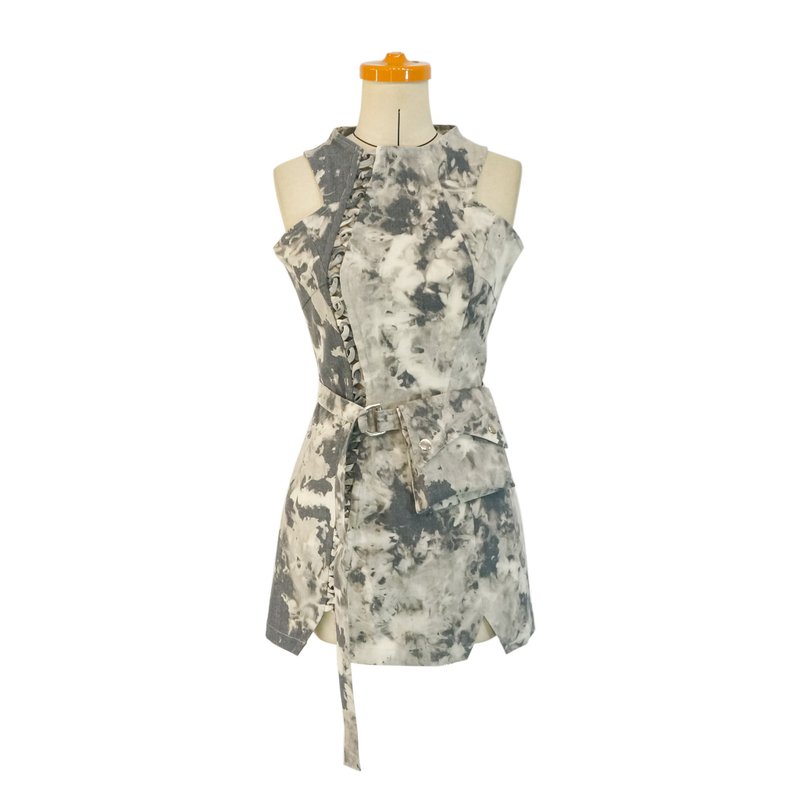 Aman No.100 特殊篓空编织美少女战士辣旗袍 灰白渲染纹 附腰包 - 洋装/连衣裙 - 其他材质 