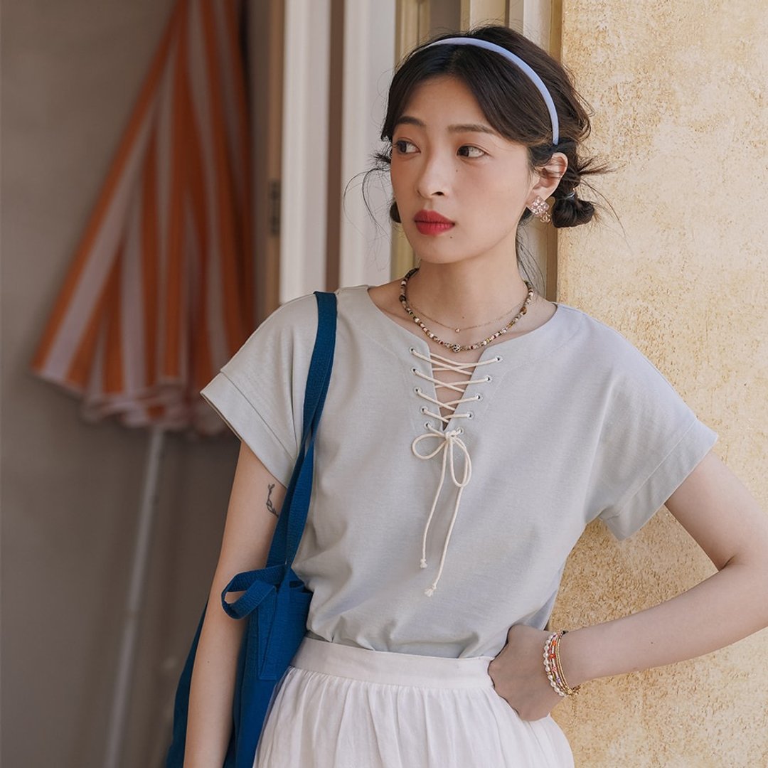 芭蕾风短袖T恤|T恤|两色|夏款|Sora-1217 - 女装 T 恤 - 棉．麻 多色