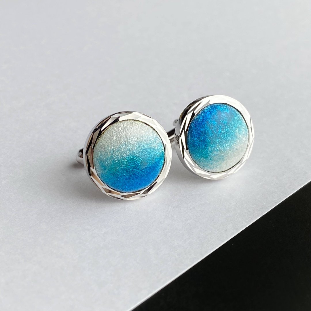 Silver Cufflinks [Turquoise Blue] Cloisonne cufflinks cufflinks sterling silver cloisonne - 袖扣 - 银 蓝色