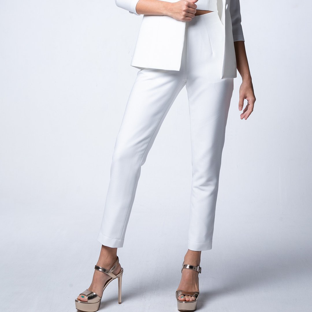 White cotton trousers with zip at the back. - 男士长裤 - 棉．麻 白色