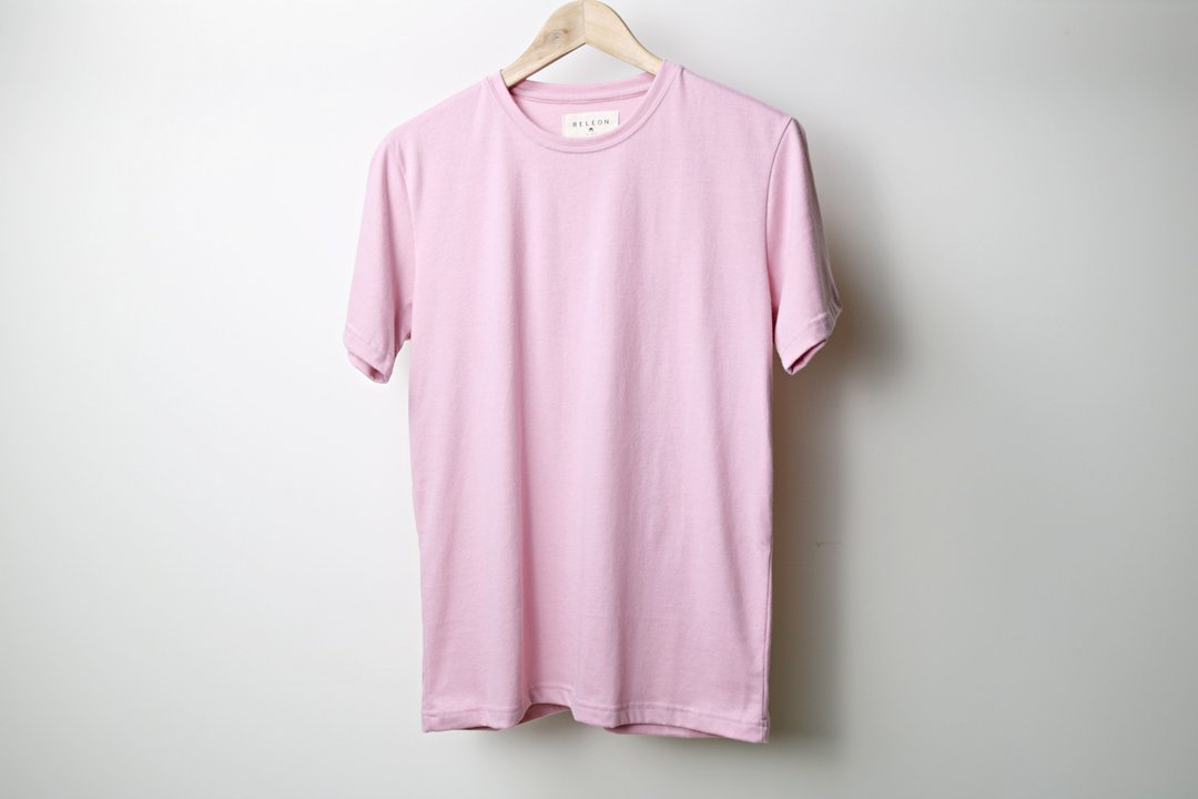 RELEON--磨毛合身T-SHIRT 高磅重 最舒适 最温柔素踢 MIT CLASSIC - 中性连帽卫衣/T 恤 - 聚酯纤维 粉红色
