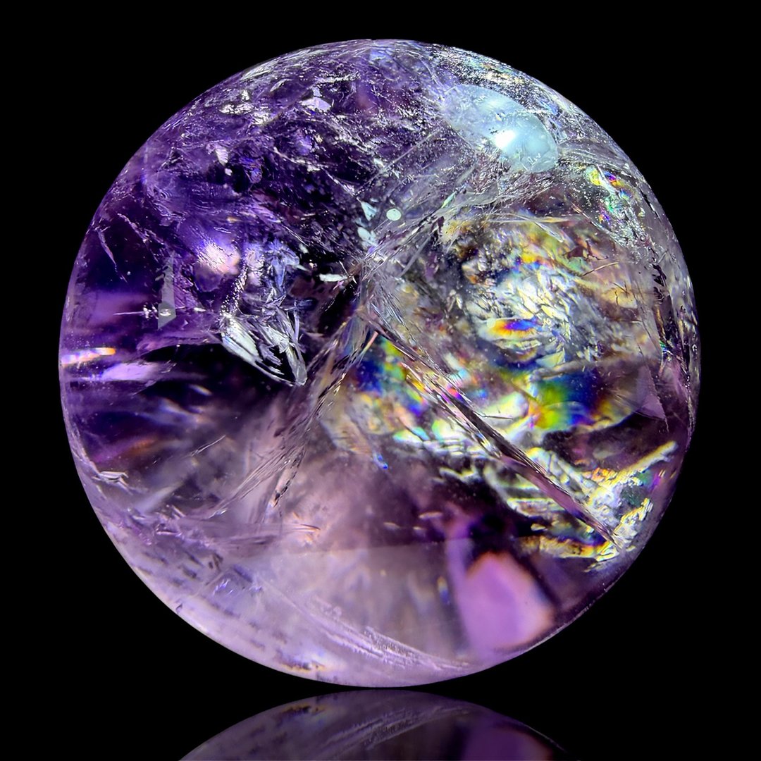 B06 立体金字塔上帝指纹 紫水晶球 56mm 彩虹光 灵性启示 收藏级 - 摆饰 - 水晶 多色