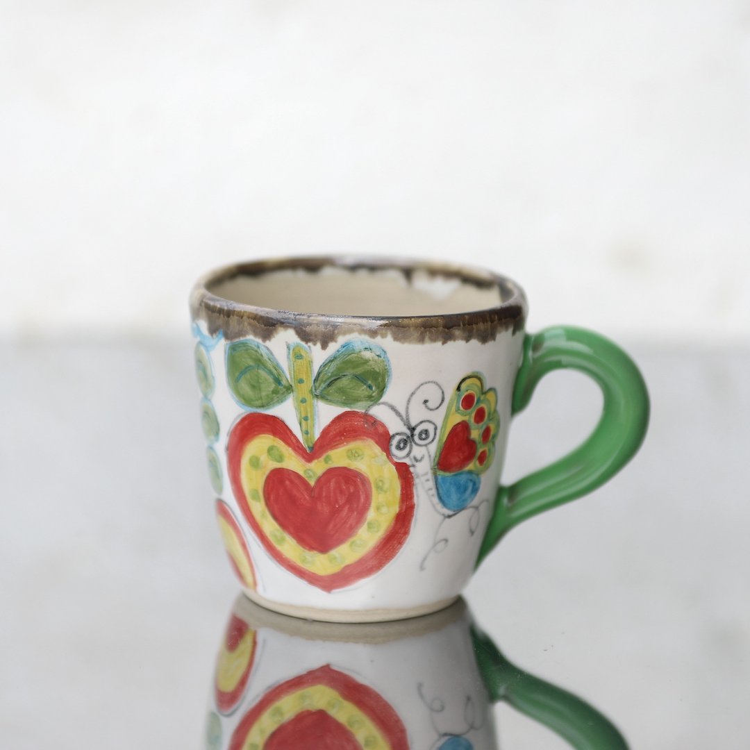 red apple and butterfly mug - 咖啡杯/马克杯 - 陶 红色