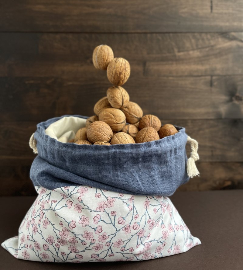 Linen Reusable Drawstring Sourdough Bread Bag, Cottage Style, Gift for Mom' - 调味罐/酱料瓶 - 亚麻 蓝色