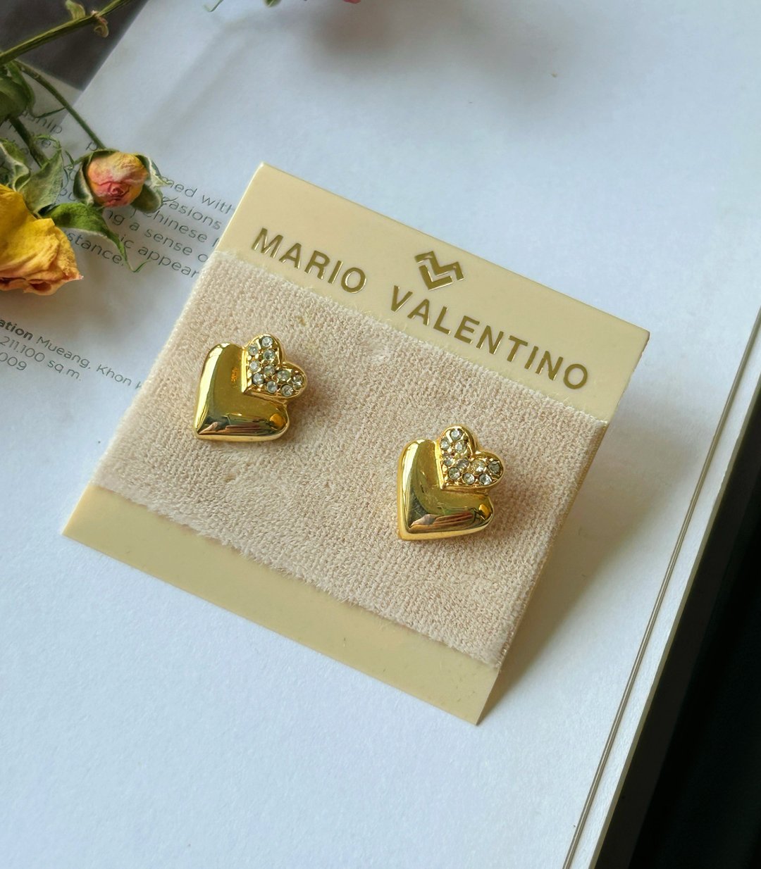 1980s 加拿大制Valentino高定几何水钻耳钉 - 耳环/耳夹 - 其他金属 金色