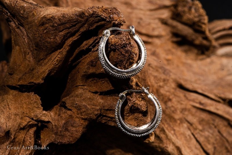 【CRUXART】西洋首饰珠宝-轻奢小品-复古纯银莱茵石耳环-欧洲 - 耳环/耳夹 - 纯银 银色