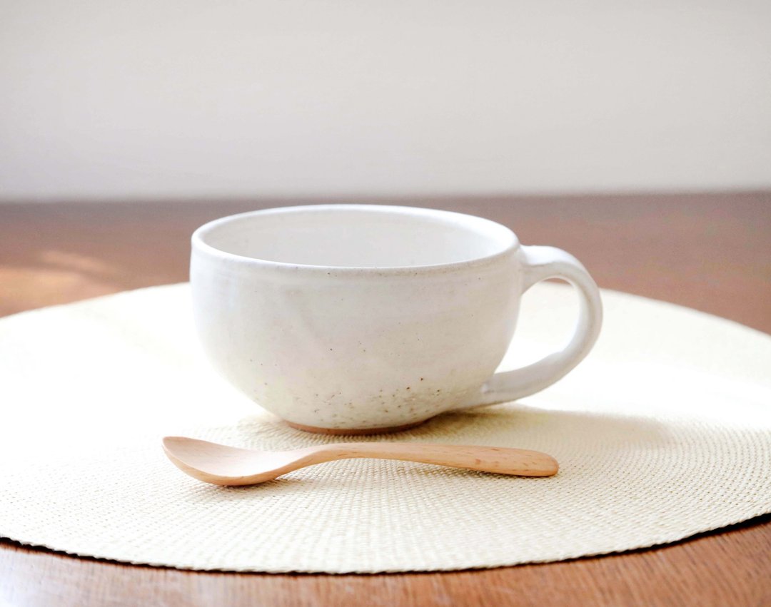 Roughly warm soup cup with white matte glaze 2 - 咖啡杯/马克杯 - 陶 白色