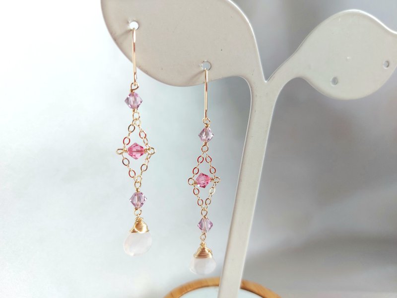 14kgf美国注金 粉晶耳环 | 手作定制 手链 项链 耳饰 饰品 - 耳环/耳夹 - 水晶 
