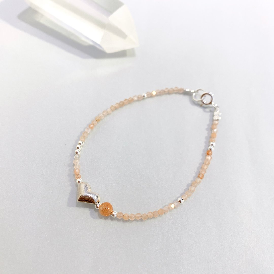 Ops Orange Moonstone silver bracelet-橙月光/纯银/天然石/疗愈 - 手链/手环 - 其他金属 橘色