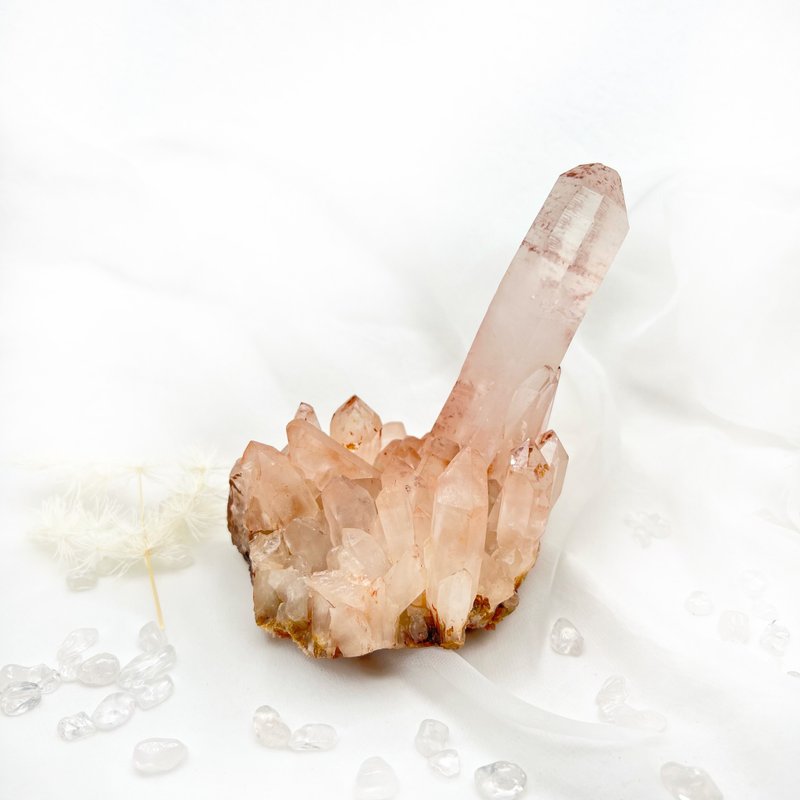 稀有 橘子水晶 冰透粉红皮赤铁矿骨干晶簇 - 摆饰 - 水晶 粉红色