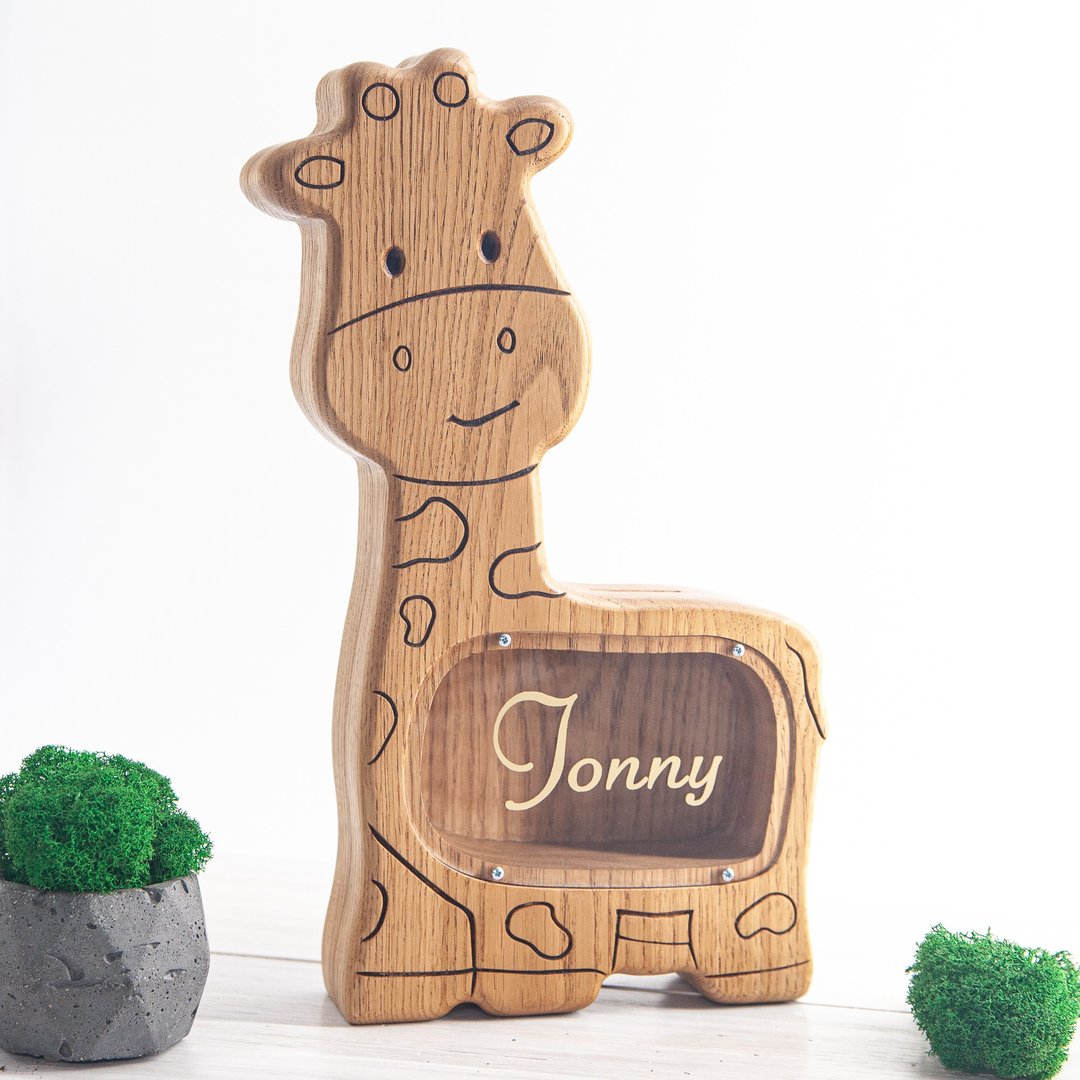 Wooden Giraffe piggy bank, Customized gift Christmas wooden animal money box - 储蓄罐 - 木头 