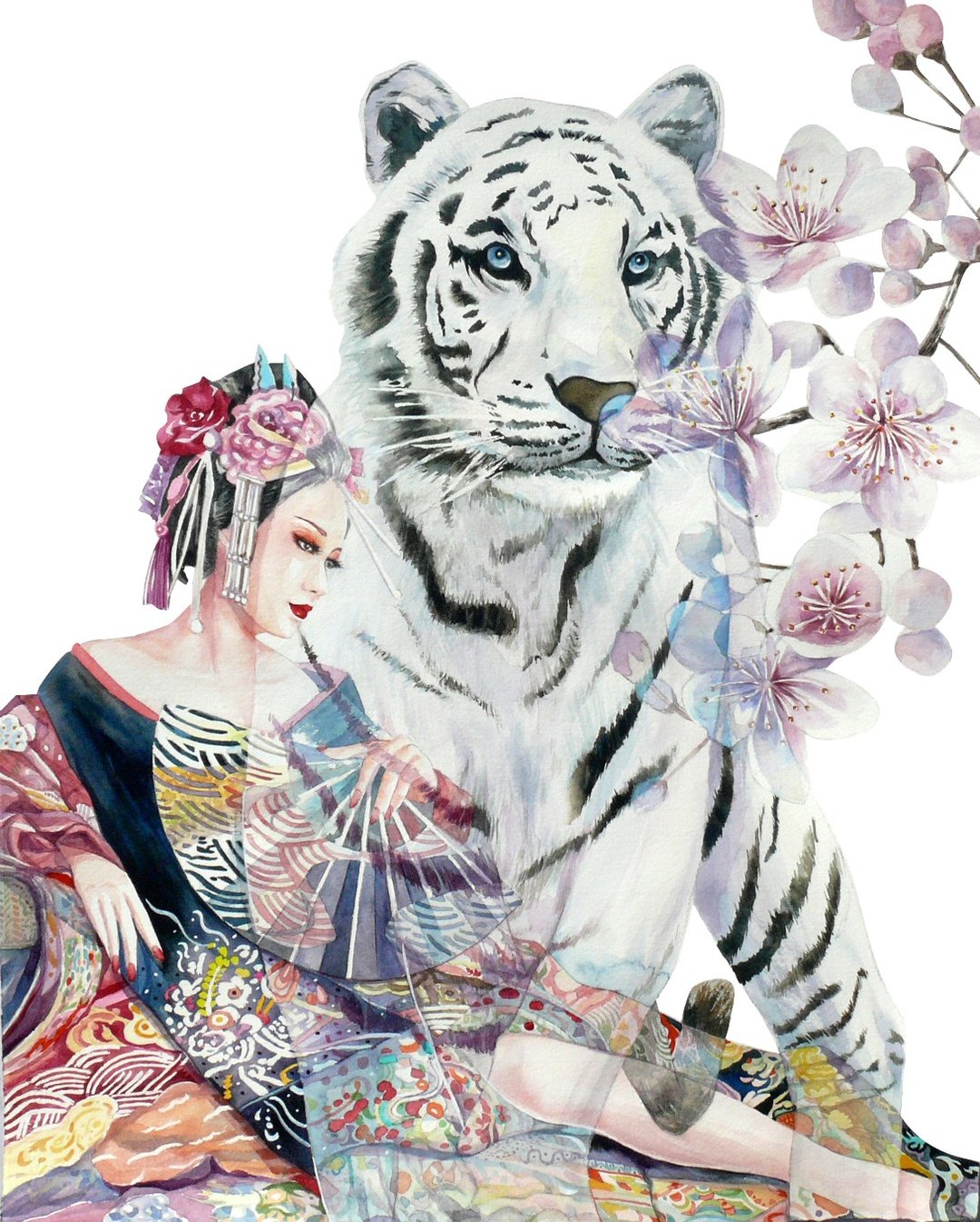 樱影虎魅-虎式绘-流年-原作水彩艺术画/艺术挂画/浮世绘/居家装饰 - 海报/装饰画/版画 - 纸 透明