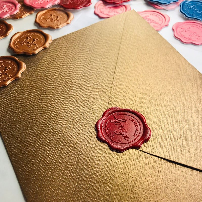 封蜡贴纸 (大理石纹红色)-喜帖信封封口贴纸 - 贴纸 - 蜡 红色