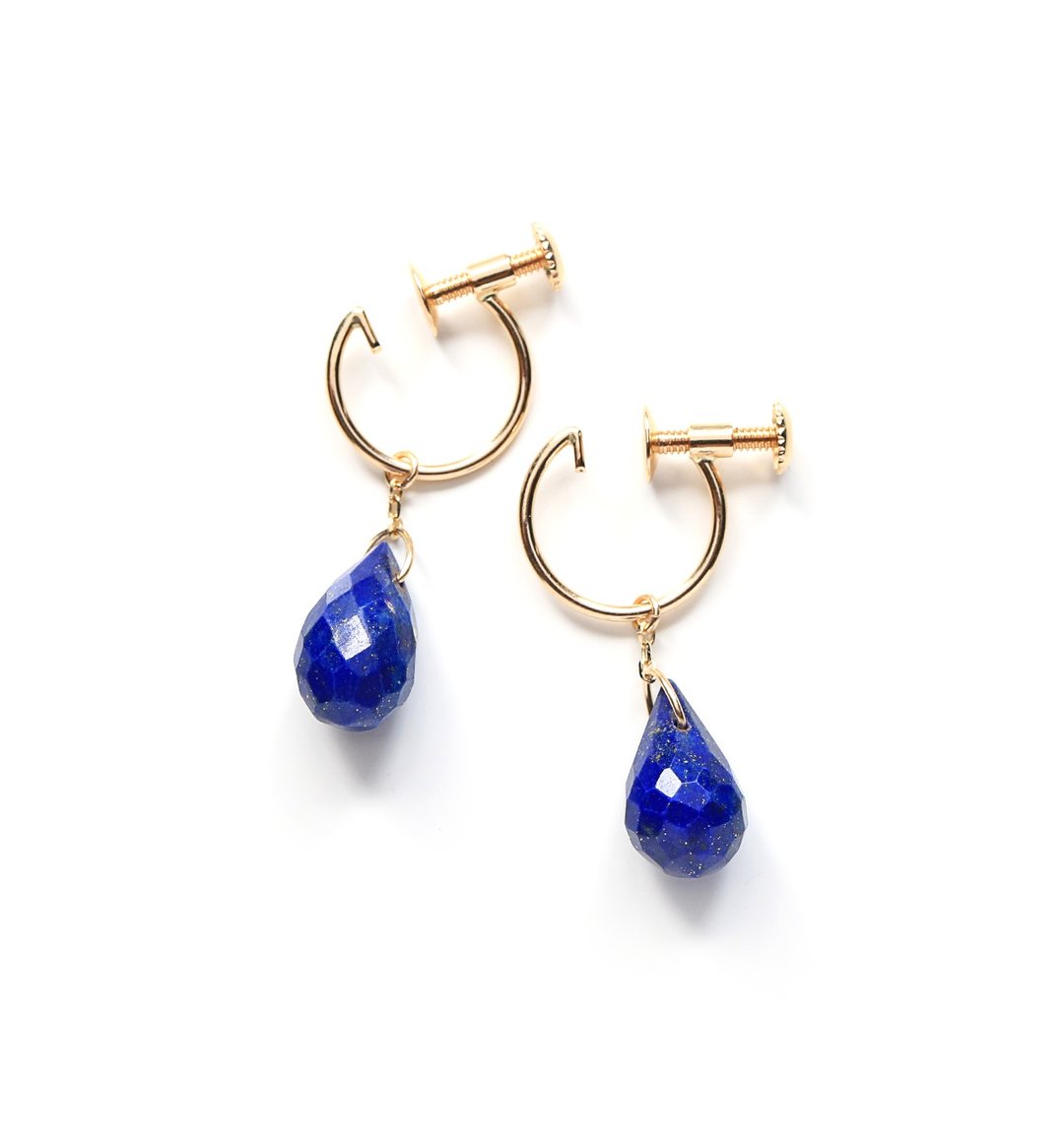 December Birthstone Lapis Lazuli (Briolette Cut) K10 Clip-On~ESPOIR~ - 耳环/耳夹 - 宝石 蓝色