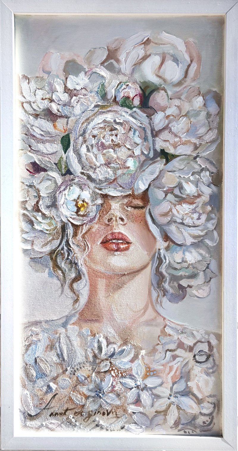 女性优雅白花女士 牡丹花原创 - 墙贴/壁贴 - 其他材质 卡其色