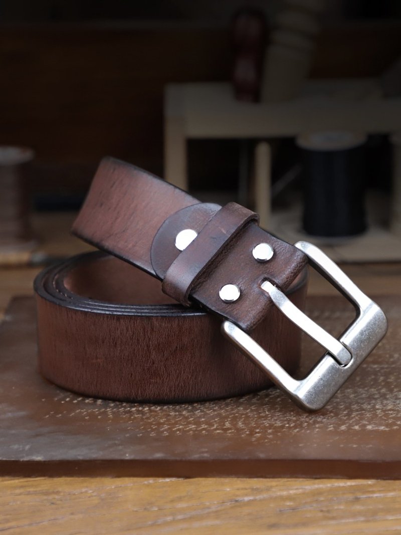 手工牛皮皮带 男 复古真皮腰带 针扣 两色可选 - 皮带/腰带 - 真皮 咖啡色