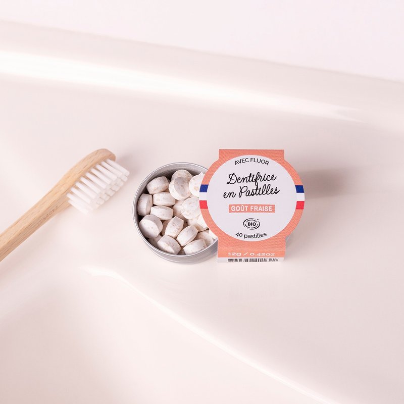 法国 Louise Emoi 有机认证 草莓牙膏锭-40颗装 - 牙刷/口腔清洁 - 精油 粉红色