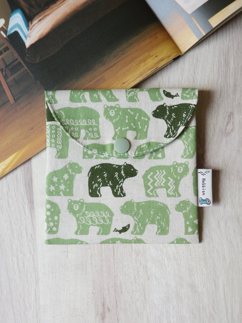 几何熊熊 绿 - 棉棉包 口罩包 卫生棉包 收纳小包 | 海柏手作 - 化妆包/杂物包 - 棉．麻 