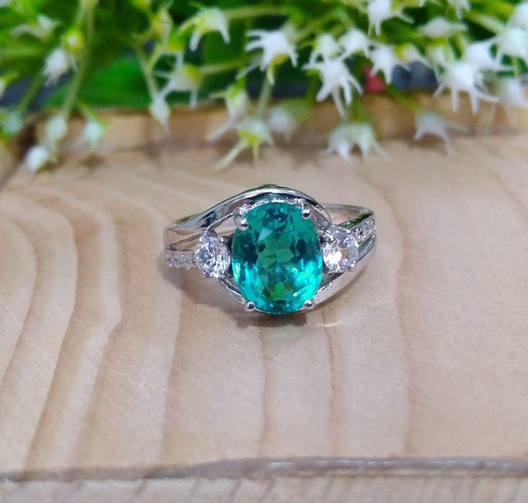 Natural london topaz ring silver sterling or ring wedding size 7.0 free resize - 戒指 - 纯银 