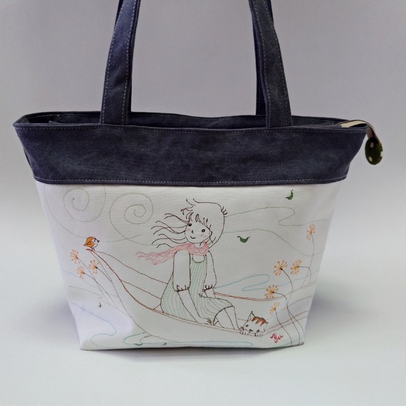 静静的-托特包  手提包、肩背包 - 手提包/手提袋 - 棉．麻 蓝色