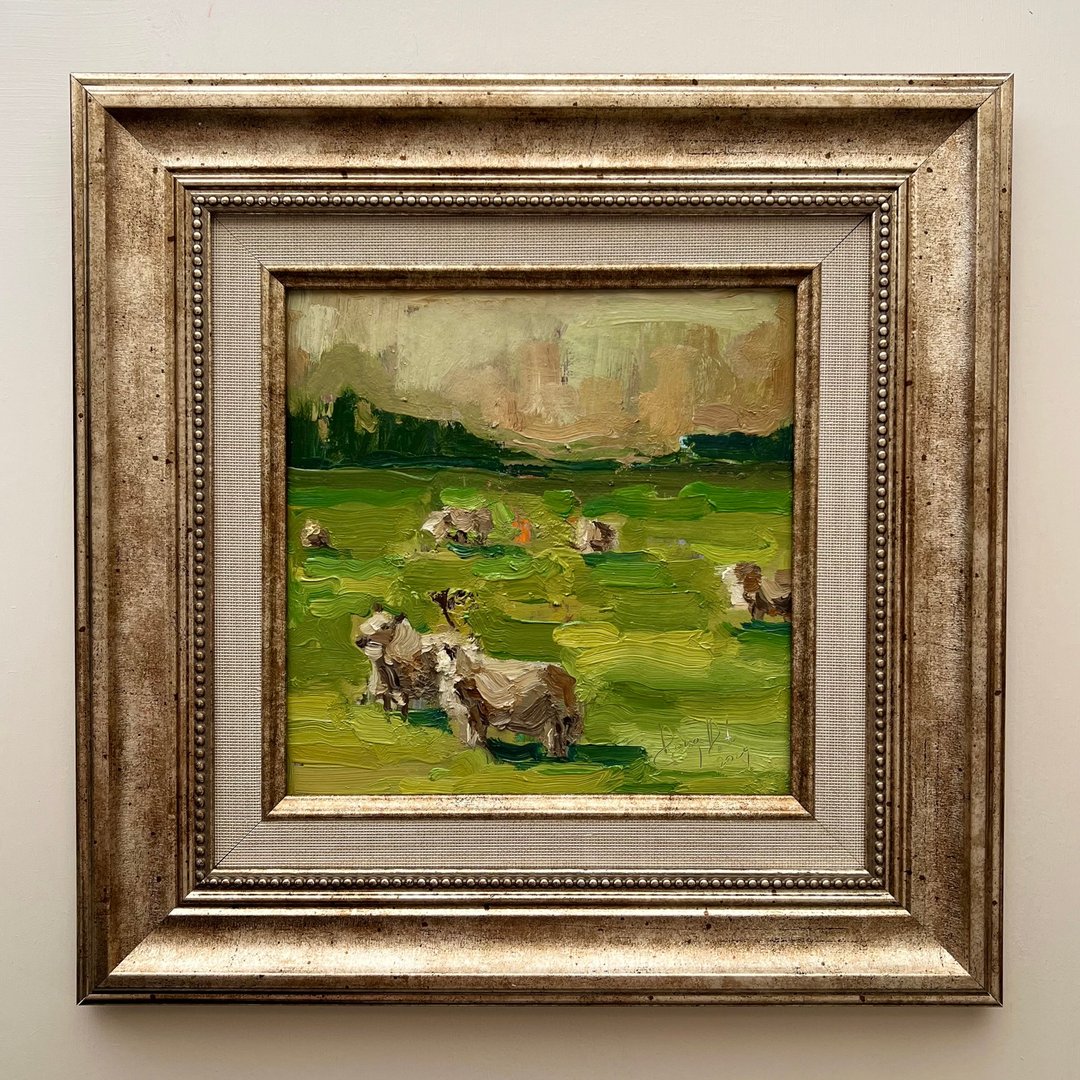 羊画、风景画、田野艺术、自然艺术、草地画 - 墙贴/壁贴 - 棉．麻 绿色