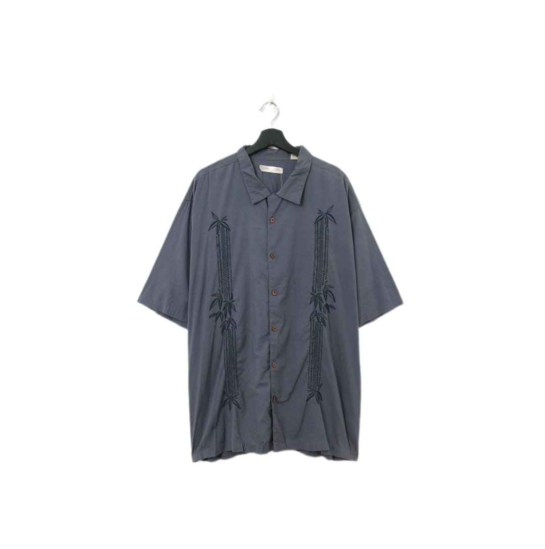 Back to Green-夏威夷衬衫 竹叶相间 铁灰 ht-22/vintage shirts - 男装衬衫 - 棉 