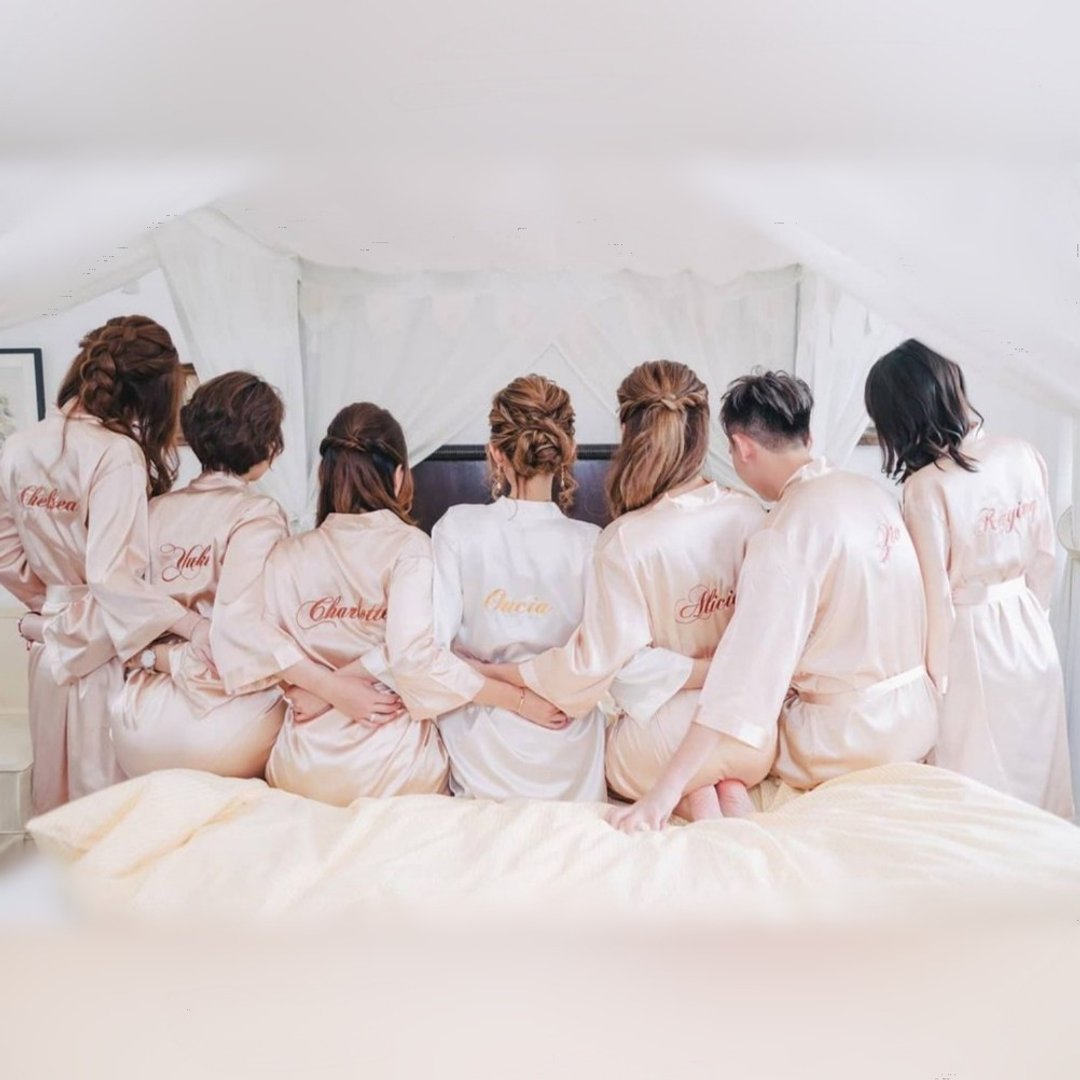 【定制化礼物】Bridal Shower 刺绣晨袍/睡袍/浴袍 + 睡裙 - 居家服/睡衣 - 丝．绢 多色