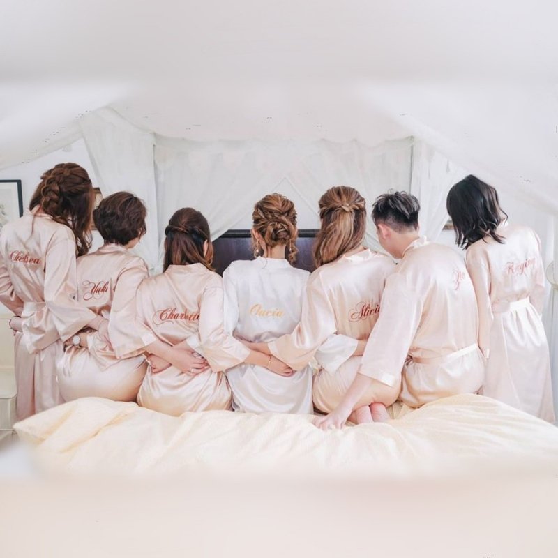 【定制化礼物】Bridal Shower 刺绣晨袍/睡袍/浴袍 + 睡裙 - 居家服/睡衣 - 丝．绢 多色