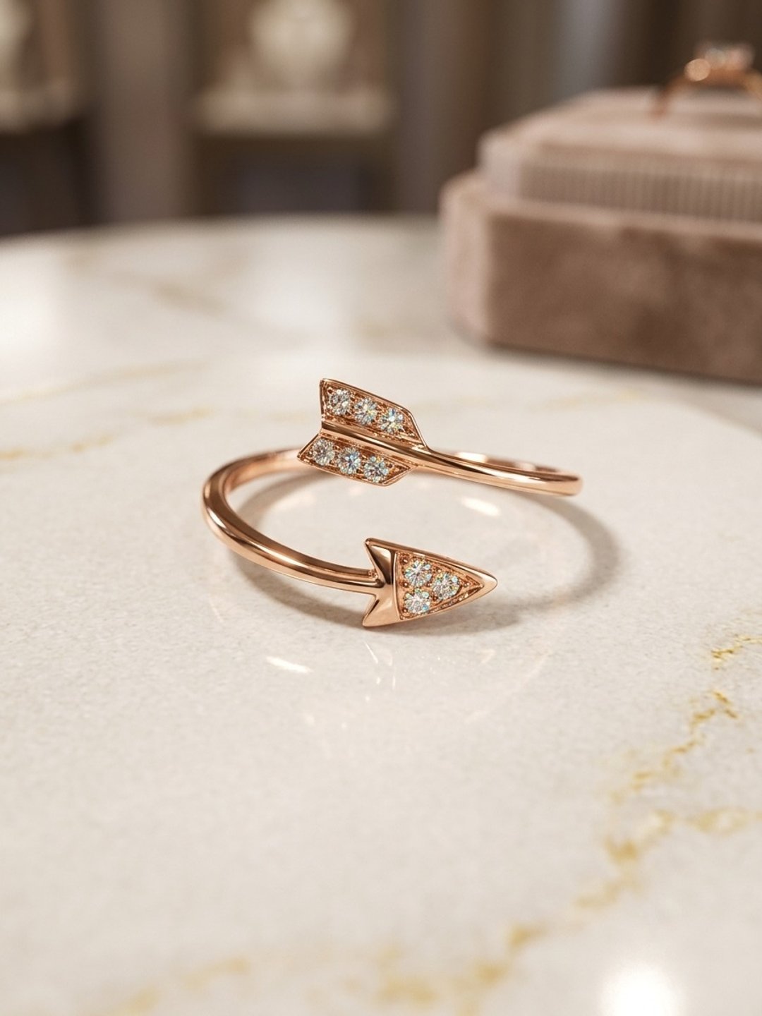 天然钻石 18K 玫瑰金 开放式戒指 南非钻 9 颗共 0.046ct - 戒指 - 钻石 
