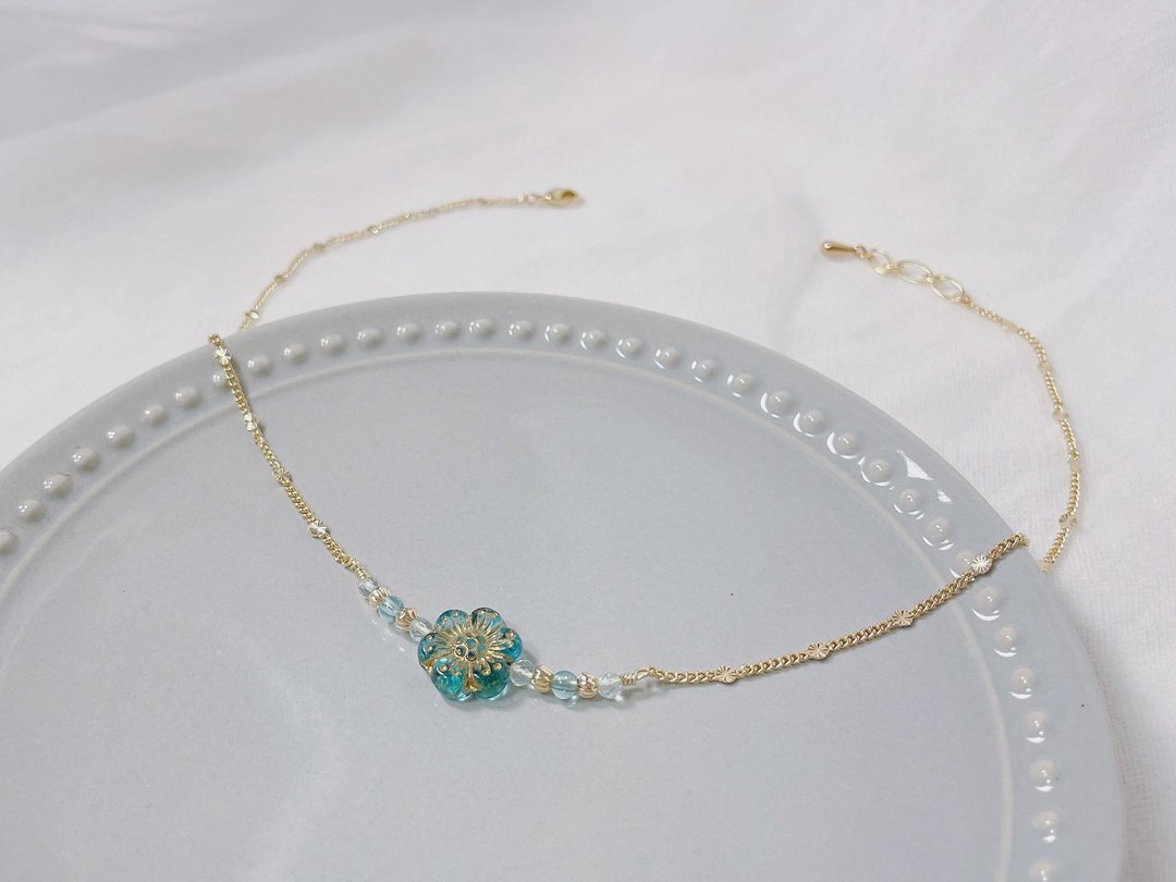 冰雪梦境 || 捷克花珠 海蓝宝 莹时 蓝色系 水晶 细颈链 - 项链 - 水晶 蓝色
