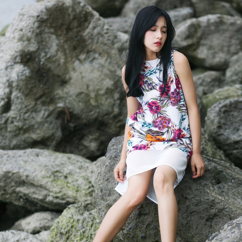 安妮陈原创设计梦春秋 2016夏季新款无袖印花圆领休闲显瘦连身裙洋装 - 洋装/连衣裙 - 棉．麻 多色