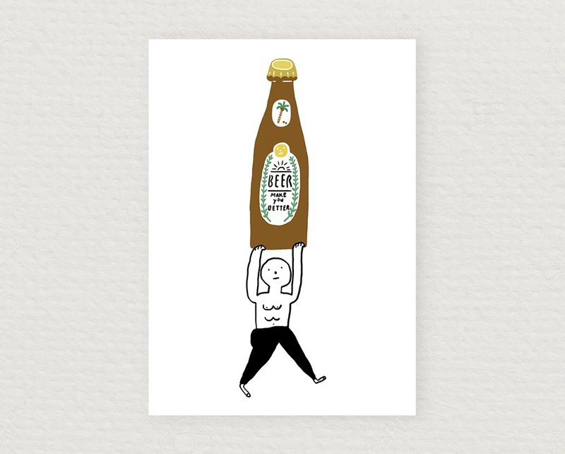 Postcard "A boy hold on the beer" - 卡片/明信片 - 纸 白色