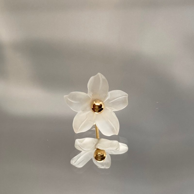 水晶花雕迷你耳针-1 - 耳环/耳夹 - 宝石 白色