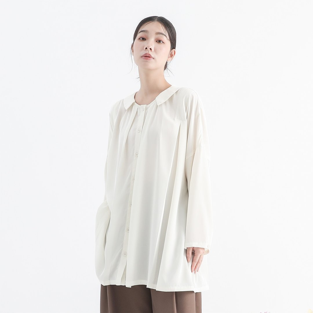 Chushih_初世褶子衬衫_24AF003_白 - 女装上衣 - 聚酯纤维 白色