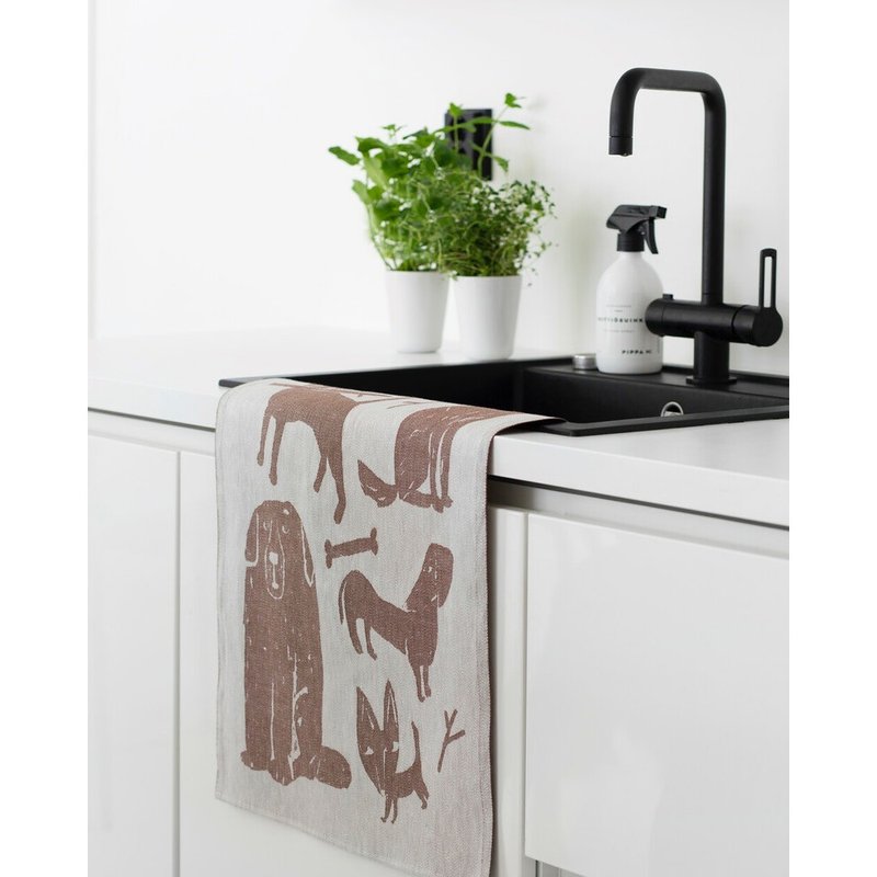 Matti Pikkujämsä合作款万用巾 (狗狗集会 咖啡) - 餐垫/桌巾 - 棉．麻 咖啡色