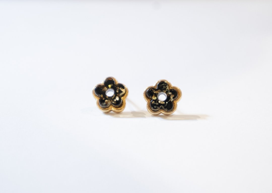 925 silver AMBER。 花。耳环。耳钉 - 耳环/耳夹 - 宝石 金色
