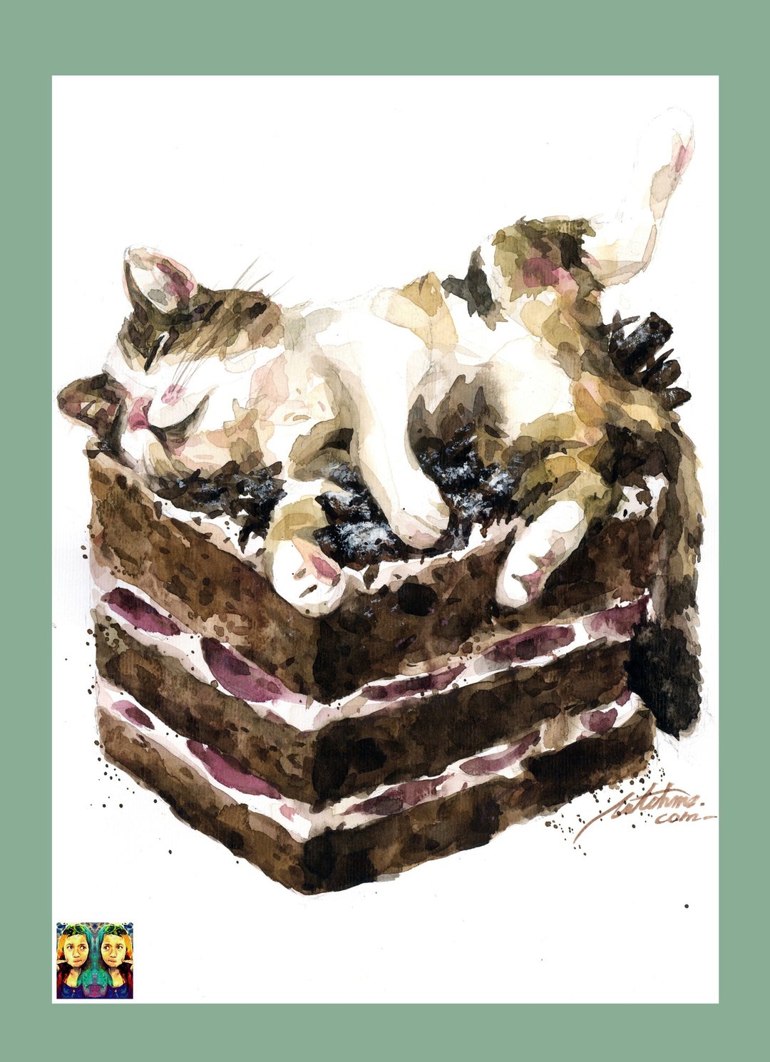 猫樱桃蛋糕_手绘原作(仅此一件) - 海报/装饰画/版画 - 纸 