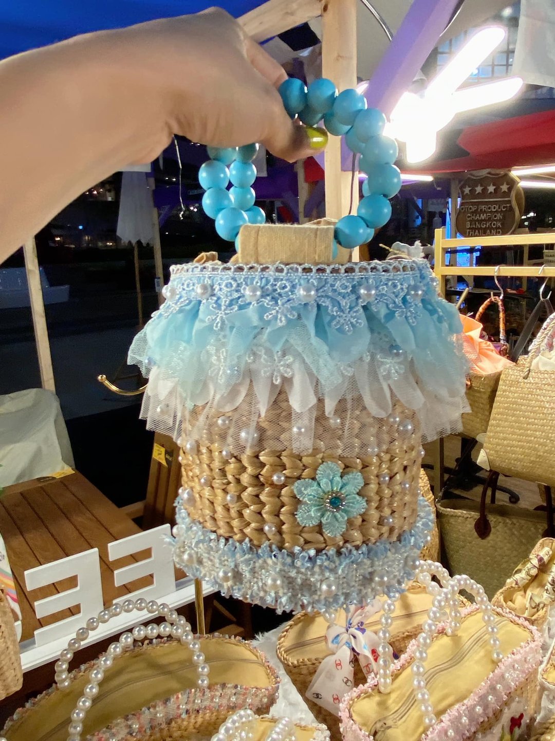 手工制作的手袋。水葫芦编织袋。手工制作的手袋。 - 手提包/手提袋 - 植物．花 白色