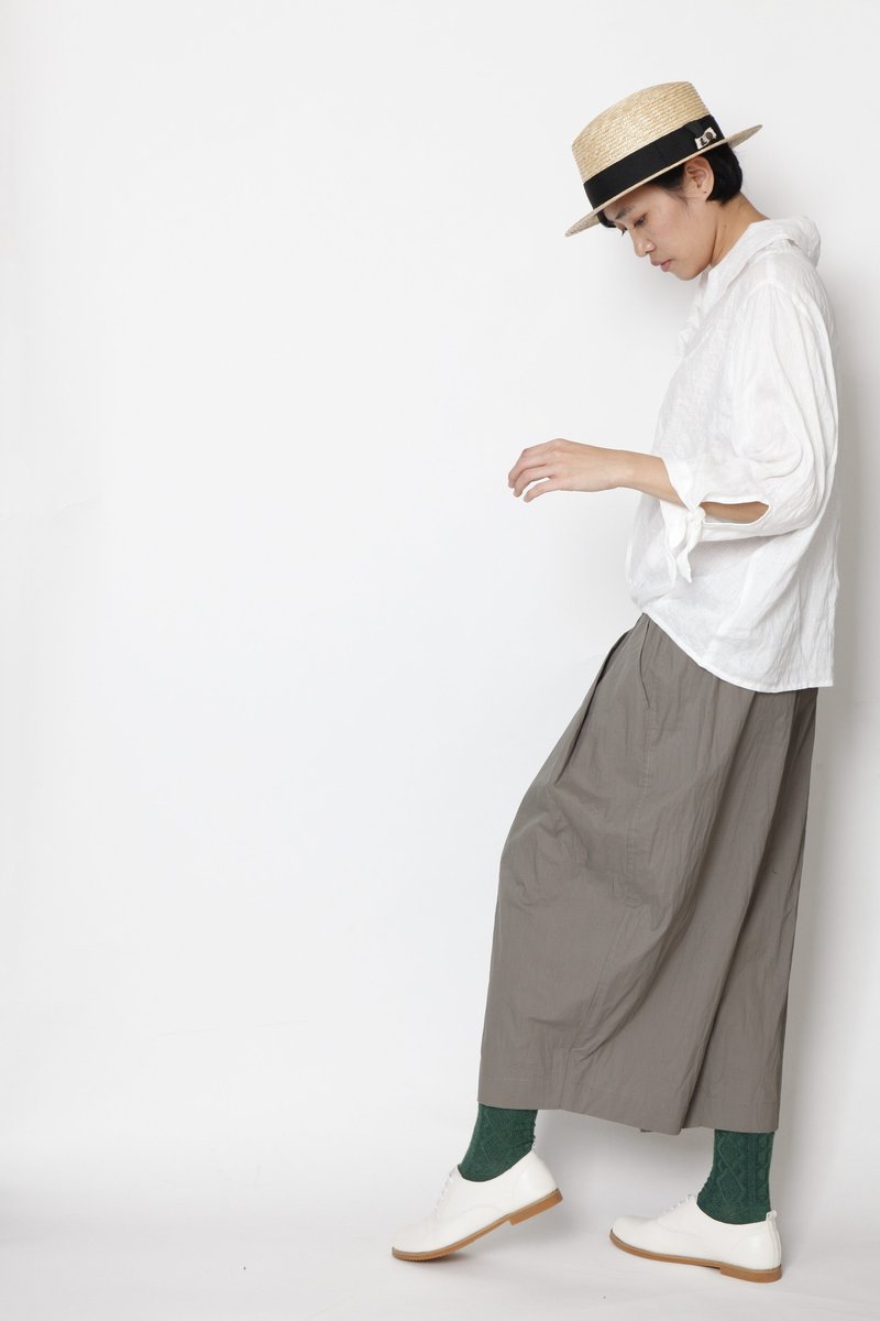 And – 花的蓓蕾 – 袖绑带前短后长上衣 - 女装上衣 - 棉．麻 白色