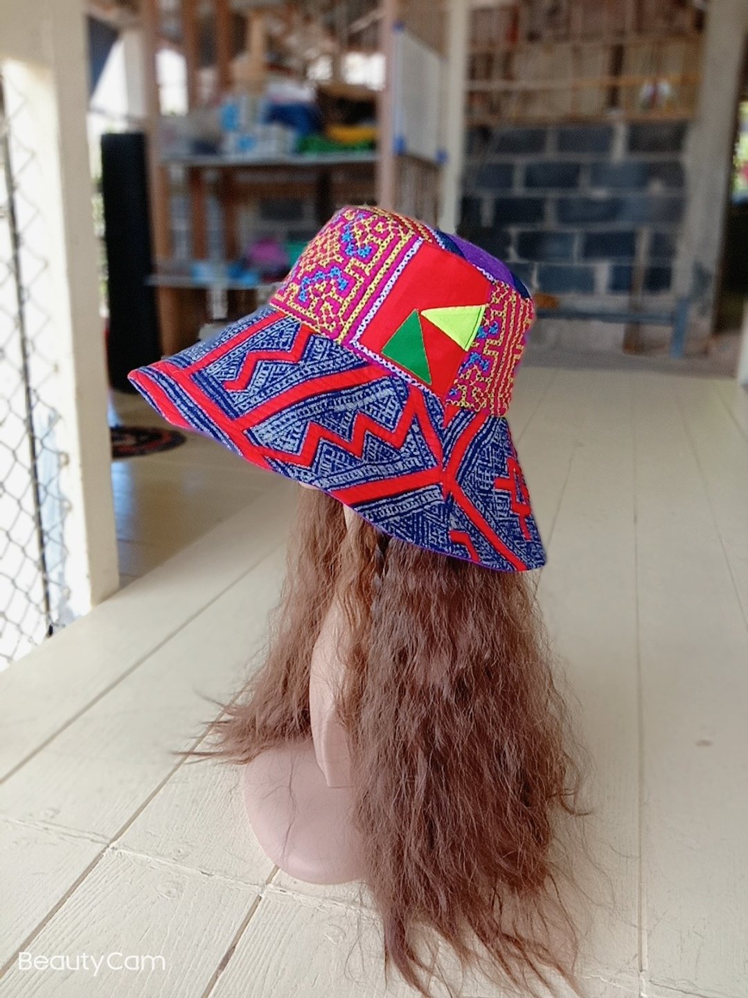Bucket hat. Red Laos Hmong Hemp Fabric - 帽子 - 其他材质 多色