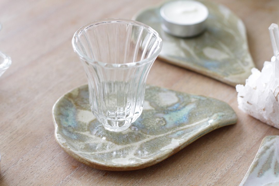 纯手捏绿色刻纹图案茶拖/杯垫/烛台/苔球置1 - 茶具/茶杯 - 陶 绿色